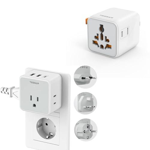 TESSAN Universal Travel Adapter (Type C G A I) Small Worldwide Plug Adaptor and All European UK Travel Plug Adapter Kit, International Detachable Converter Type C/G/E/F EU Ireland Power Adap image 1