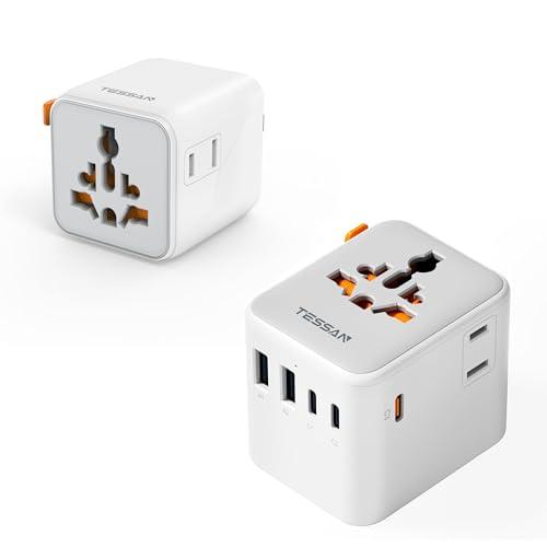 TESSAN Universal Travel Adapter with Dual AC Outlet Small Plug Adaptor and 65W GaN International Power Adapter with Extra 2 Prong AC Outlet, 2 USB A 3 USB C Ports (Type C G A I) image 1