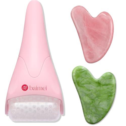 BAIMEI Ice Roller for Face and Rose Quartz Gua Sha Facial Tool, Face Massager Tool for Puffiness image 1