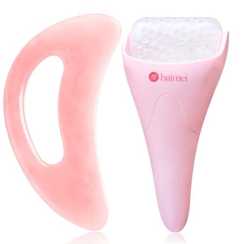 BAIMEI IcyMe Ice Roller Gua Sha Set and Resin Gua Sha Tool - Full Body Facial Skincare Kit for Puffiness Relief Self Care Gift