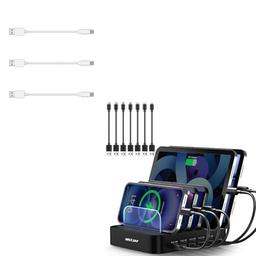 MSTJRY 5 Port Charging Station Black + 3 Pcs 10 inch USB-C Cables