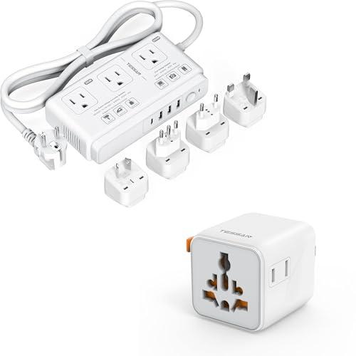 TESSAN Universal Travel Adapter with Dual AC Outlet (Type C G A I) and 220V to 110V Voltage Converter with 4 USB Ports (1 USB C), 3 AC Sockets and EU/UK/AU/IT Plug Power Adaptor image 1