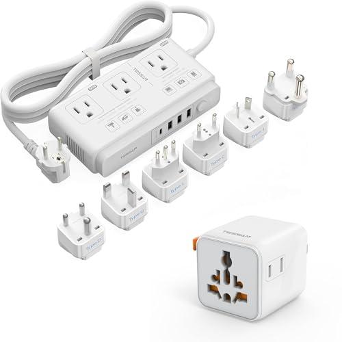 TESSAN Universal Travel Adapter with Dual AC Outlet (Type C G A I) and 220V to 110V Voltage Converter with 4 USB Ports (1 USB C), 3 AC Outlet and EU/UK/AU/IT/in/ZA International Power Adapte image 1