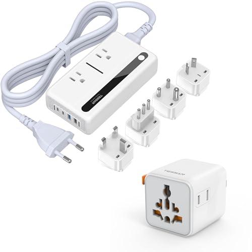 TESSAN Universal Travel Adapter with Dual AC Outlet (Type C G A I) and 220V to 110V Voltage Converter with 4 USB Ports (2 USB C), 2 AC Sockets and EU/UK/AU/IT/in International Power Adaptor image 1