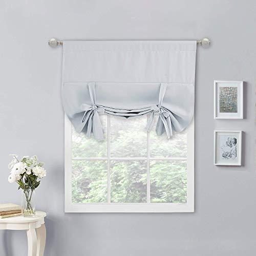 NICETOWN Window Blackout Shades for Kitchen - Tie Up Shades Campers/Bathroom Curtain Panel for Small Window/(1 PC, Greyish White, 34 W x 45 inches L) image 1