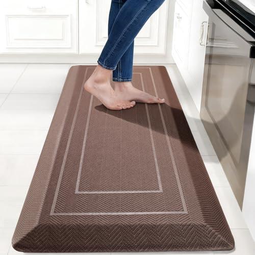 UKISS 9/10"" Extra Thick Cushioned Anti Fatigue Kitchen Mat, Waterproof High Density Foam Standing Desk Mat, Non-Slip Ergonomic Comfort Mat for Kitchen, Office,Workstation Black (Brown, 20"  image 1