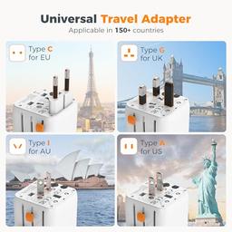 TESSAN Universal Travel Adapter with Dual AC Outlet (Type C G A I) and 220V to 110V Voltage Converter with 4 USB Ports (1 USB C), 3 AC Outlet and EU UK AU IT Plug Power Adapter image 12