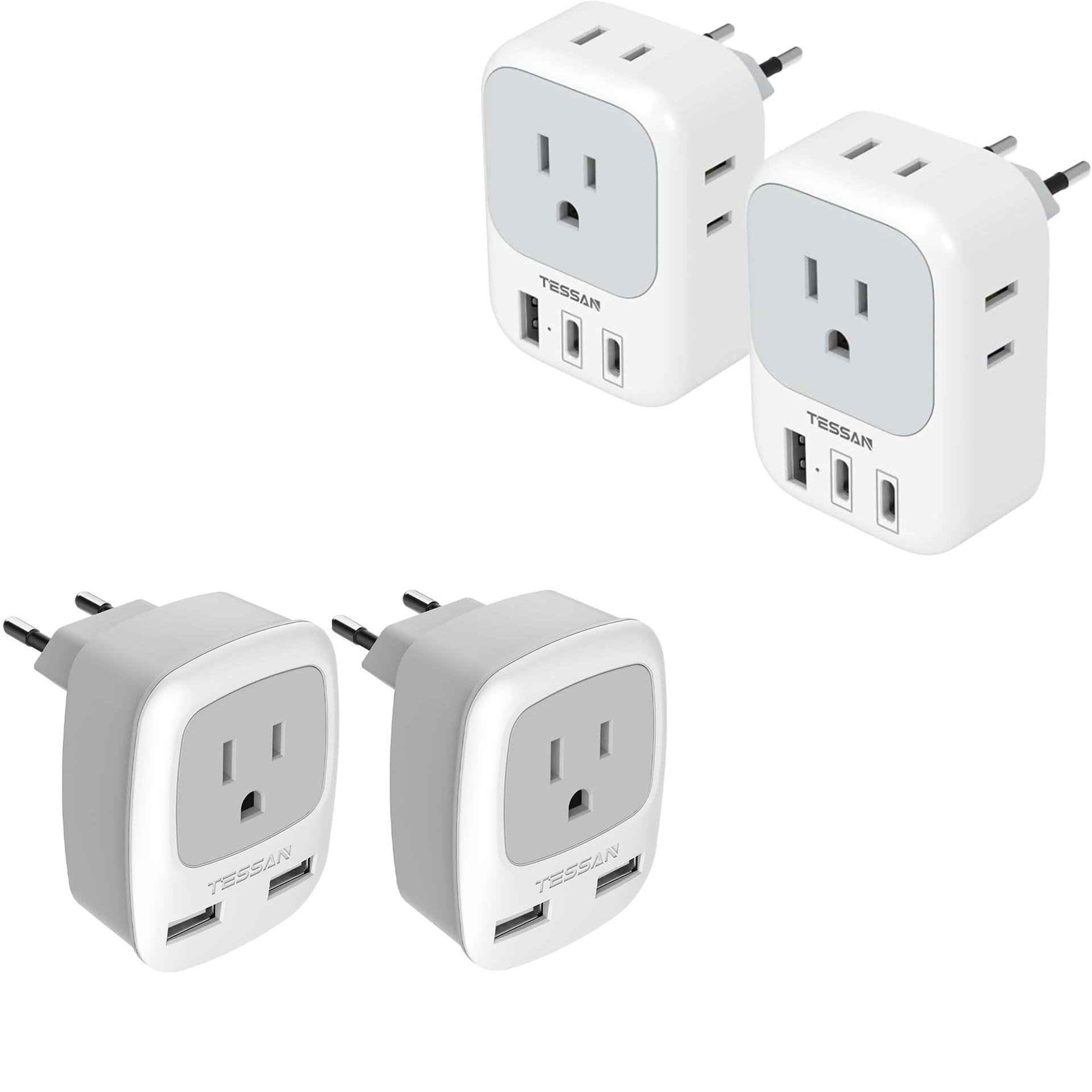 European Travel Plug Adapter 2 Pack, TESSAN US to Europe Plug Adapter to Italy Spain France Portugal Iceland Germany image 1