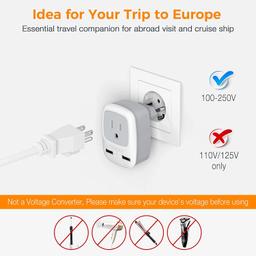 European Travel Plug Adapter 2 Pack, TESSAN US to Europe Plug Adapter to Italy Spain France Portugal Iceland Germany image 7