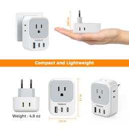 European Travel Plug Adapter 2 Pack, TESSAN US to Europe Plug Adapter to Italy Spain France Portugal Iceland Germany image 5
