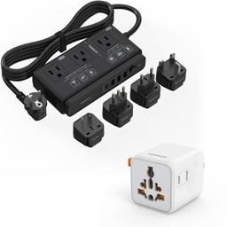 TESSAN Universal Travel Adapter with Dual AC Outlet (Type C G A I) and 220V to 110V Voltage Converter with 4 USB Ports (1 USB C), 3 AC Outlet and EU UK AU IT Plug Power Adapter image 1