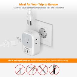 European Travel Plug Adapter 2 Pack, TESSAN US to Europe Plug Adapter to Italy Spain France Portugal Iceland Germany image 6