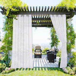 NICETOWN white outdoor sheer curtain on patio pergola