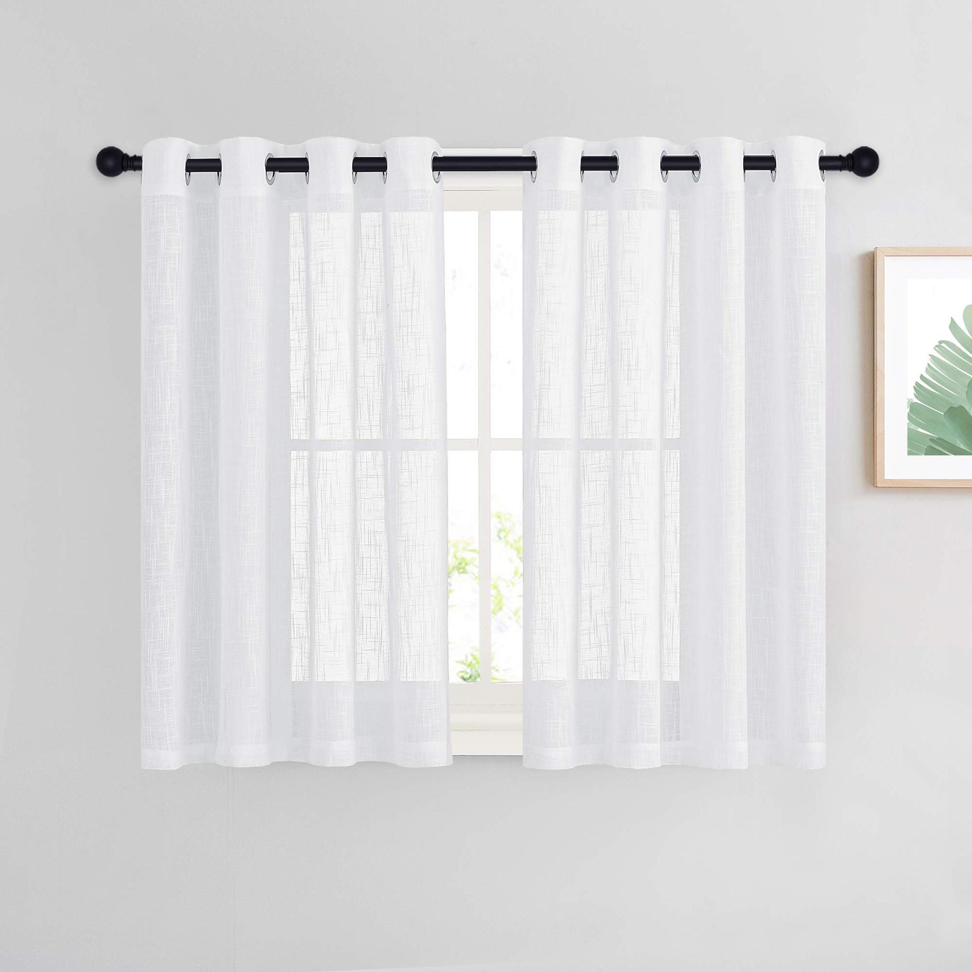 NICETOWN faux linen sheer curtains in white bedroom