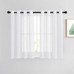 NICETOWN faux linen sheer curtains in white bedroom