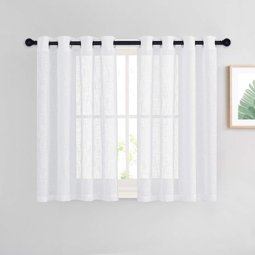 NICETOWN Faux Linen Grommet Sheer Curtains for Bedroom — White, 2 Panels