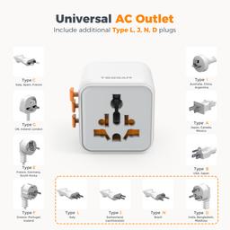 TESSAN Universal Travel Adapter with Dual AC Outlet (Type C G A I) and 220V to 110V Voltage Converter with 4 USB Ports (1 USB C), 3 AC Outlet and EU UK AU IT Plug Power Adapter image 4
