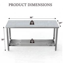 Garvee 60" x 24" Stainless Steel Folding Prep Table, Heavy Duty Commercial Work Table with Adjustable Undershelf for Restaurant, Kitchen, Food Service, Space-Saving, No Installation Required image 3
