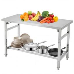 Garvee 60" x 24" Stainless Steel Folding Prep Table, Heavy Duty Commercial Work Table with Adjustable Undershelf for Restaurant, Kitchen, Food Service, Space-Saving, No Installation Required image 1