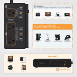 TESSAN Universal Travel Adapter with Dual AC Outlet (Type C G A I) and 220V to 110V Voltage Converter with 4 USB Ports (1 USB C), 3 AC Outlet and EU UK AU IT Plug Power Adapter image 7