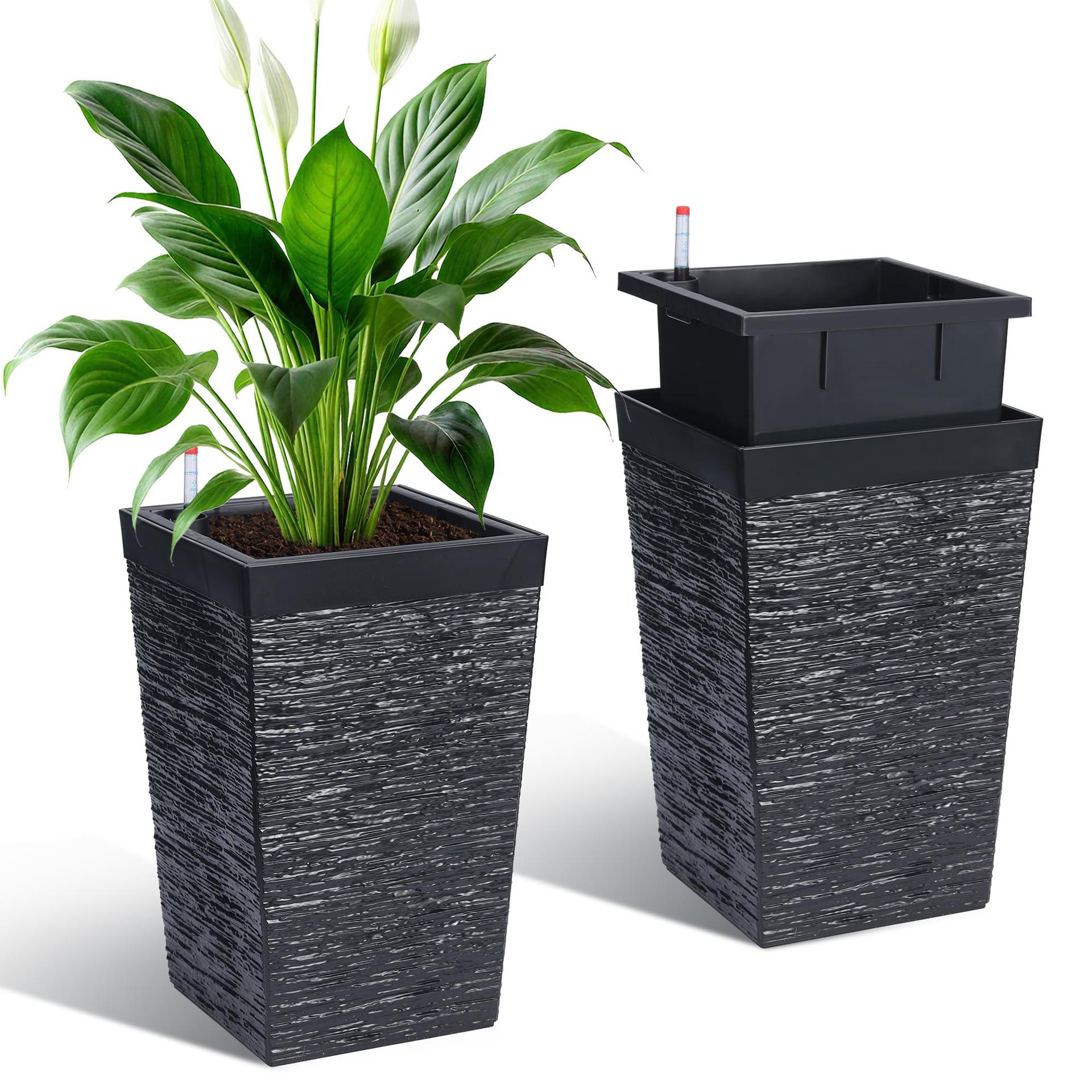 Garvee tall black planters set of 2 on porch