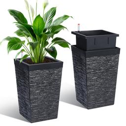 Garvee tall black planters set of 2 on porch