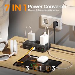 TESSAN Universal Travel Adapter with Dual AC Outlet (Type C G A I) and 220V to 110V Voltage Converter with 4 USB Ports (1 USB C), 3 AC Outlet and EU UK AU IT Plug Power Adapter image 5