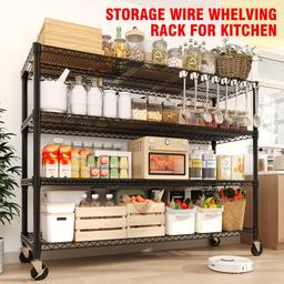 Garvee 4-Tiers Storage Shelves Heavy Duty Garage Shelving Units with Wheels 59" W x 71.8" H, 2640LBS Rolling Wire Shelving Rack, Adjustable Shelf for Garage Kitchen Warehouse Industrial Pantry image 6