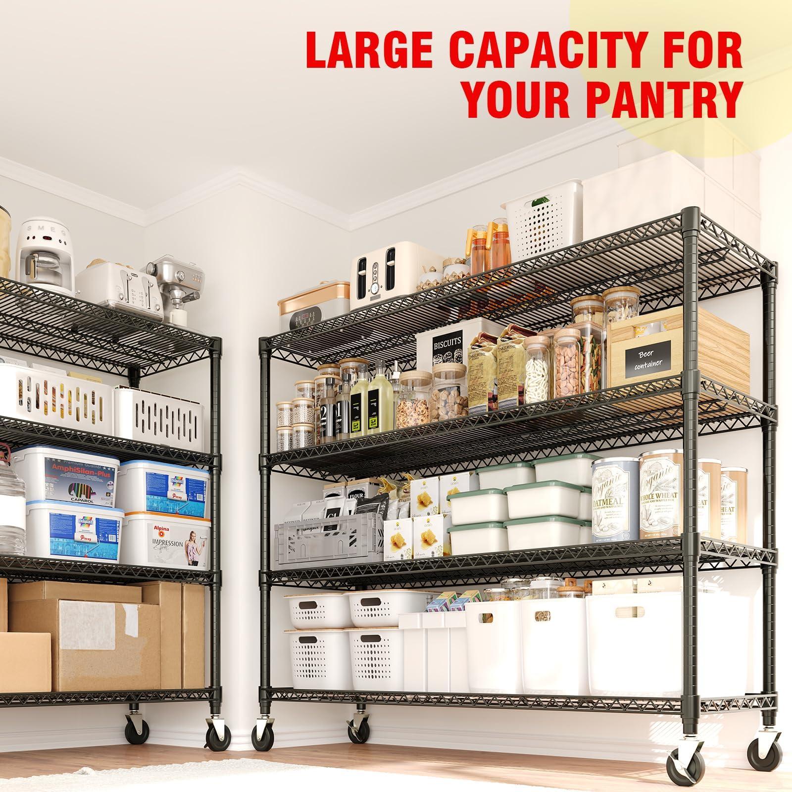 Garvee 4-Tiers Storage Shelves Heavy Duty Garage Shelving Units with Wheels 59" W x 71.8" H, 2640LBS Rolling Wire Shelving Rack, Adjustable Shelf for Garage Kitchen Warehouse Industrial Pantry image 1