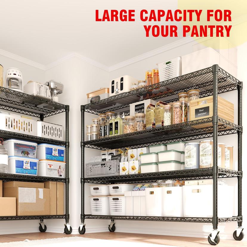 Garvee 4-Tier Heavy Duty Storage Shelves with Wheels, 59" W x 71.8" H, 2640LBS Capacity