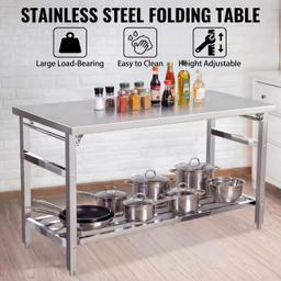 Garvee 60" x 24" Stainless Steel Folding Prep Table, Heavy Duty Commercial Work Table with Adjustable Undershelf for Restaurant, Kitchen, Food Service, Space-Saving, No Installation Required image 5