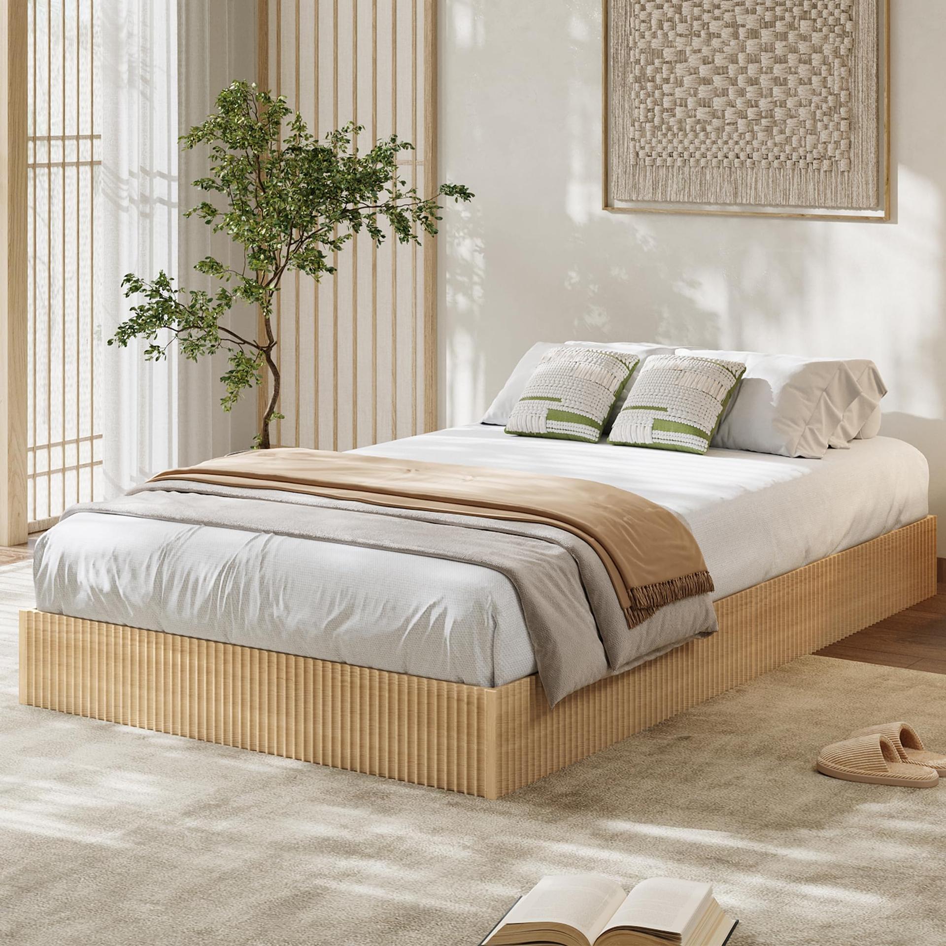 Garvee Twin XL fluted wood bed frame full view