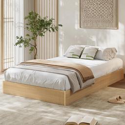 Garvee Twin XL fluted wood bed frame full view