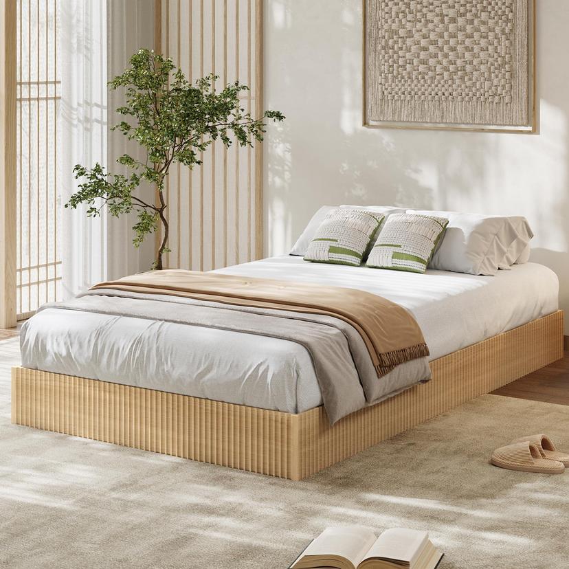 Garvee Twin XL Wood Platform Bed Frame with Fluted Design