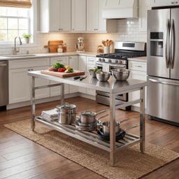 Garvee 60" x 24" Stainless Steel Folding Prep Table, Heavy Duty Commercial Work Table with Adjustable Undershelf for Restaurant, Kitchen, Food Service, Space-Saving, No Installation Required image 2