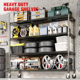Garvee 4-Tiers Storage Shelves Heavy Duty Garage Shelving Units with Wheels 59" W x 71.8" H, 2640LBS Rolling Wire Shelving Rack, Adjustable Shelf for Garage Kitchen Warehouse Industrial Pantry image 7